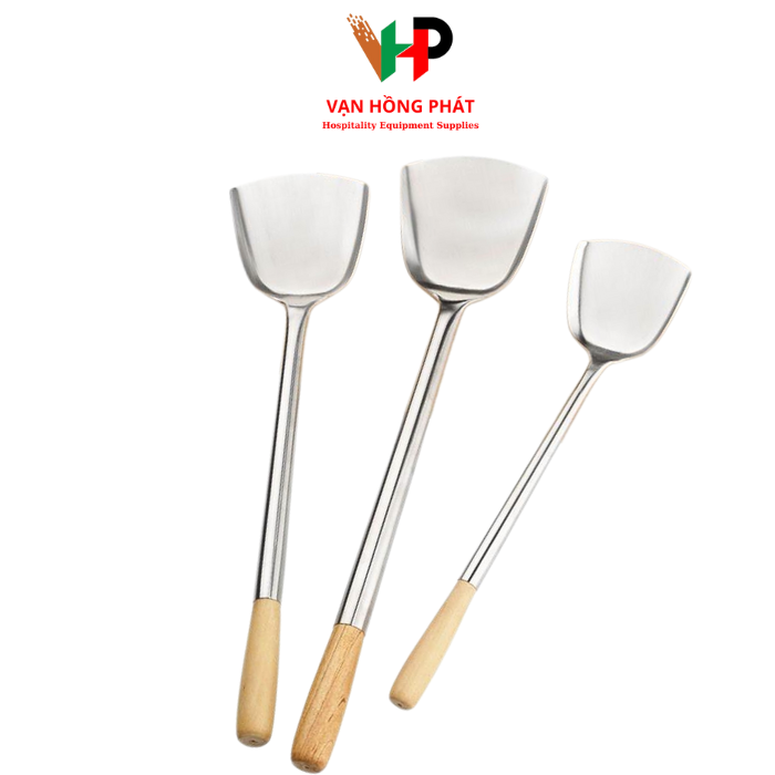 Sạn Xào Inox Cán Gỗ Dày Bóng (Dày 1.2mm)